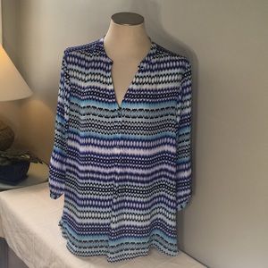 Roz & Ali GEOMETRIC Print  Blouse Flowy  Side slit 2X